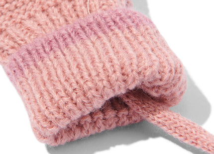 knitted baby mittens with cord pink