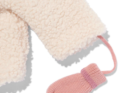 knitted baby mittens with cord pink