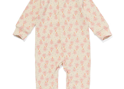 babypyjama jumpsuit rib bloemen beige