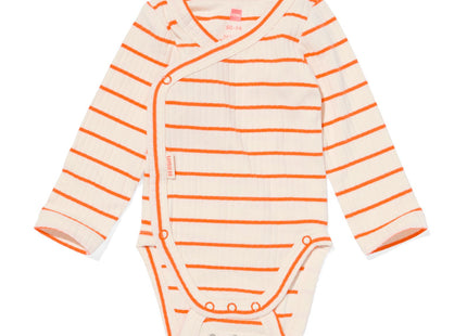 Newborn grow-along romper rib with bamboo stretch stripes ecru