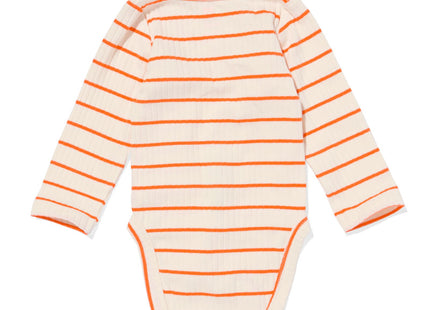 Newborn grow-along romper rib with bamboo stretch stripes ecru