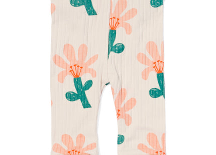 Newborn grow-along leggings rib with bamboo flowers ecru