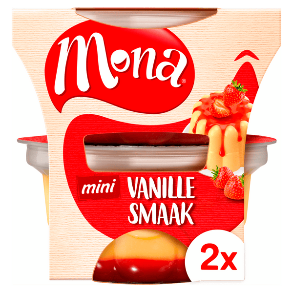 Mona Duo pudding vanilla with strawberry sauce