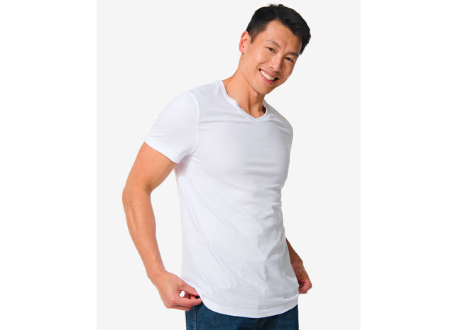 heren t-shirt regular fit v-hals - 2 stuks wit