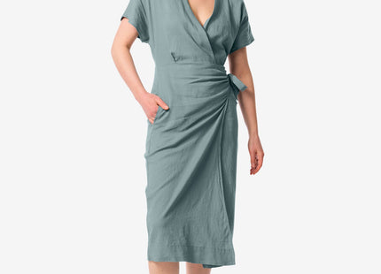 ladies wrap dress Raiza with linen green