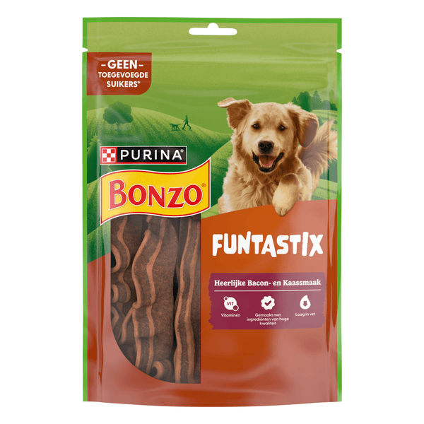 Bonzo Funtastix dog treats bacon & cheese