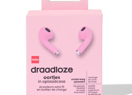 draadloze oortelefoon in oplaadcase roze  Dutchshopper