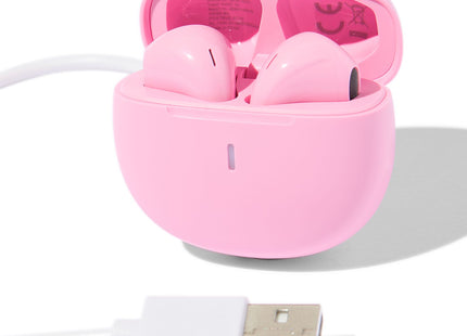 draadloze oortelefoon in oplaadcase roze  Dutchshopper