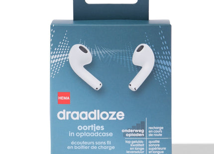 draadloze oortjes in oplaadcase wit