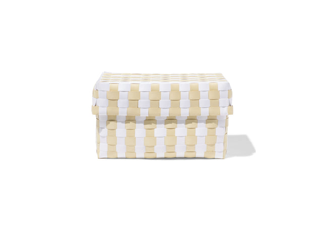 mand 25x15cm met deksel geblokt beige