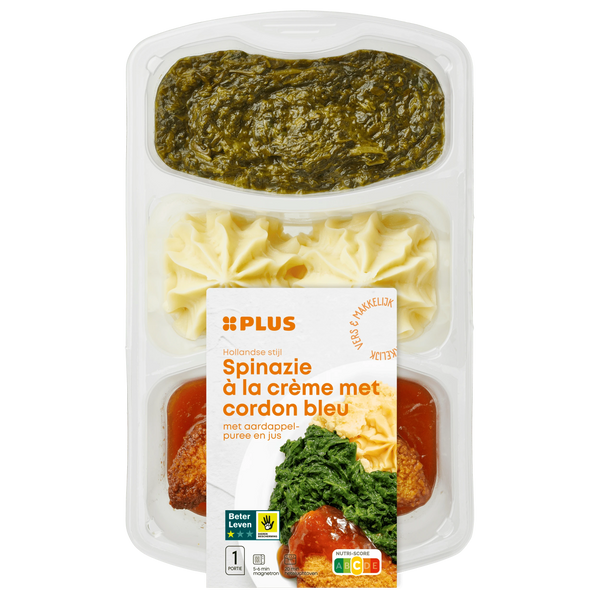 Spinat mit Cordon bleu und Püree