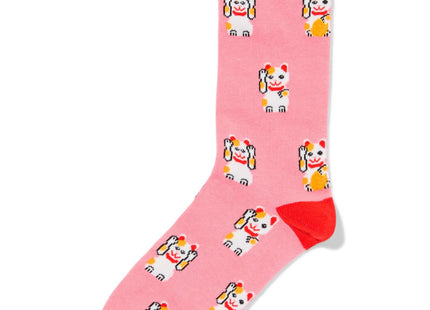 socks with cotton lucky cat pink