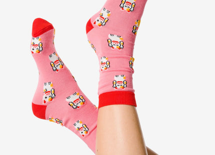 socks with cotton lucky cat pink