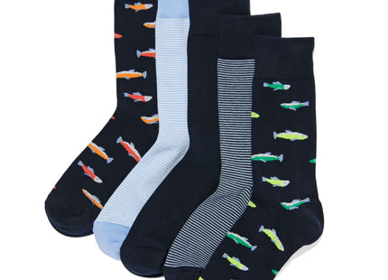heren sokken met katoen vissen - 5 paar donkerblauw