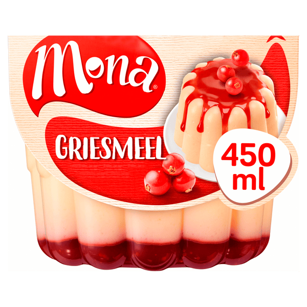 Mona Griesmeelpudding met rode bessensaus