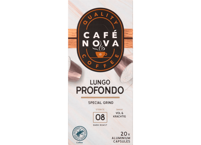 Café Nova Koffiecups lungo profundo sterkte 8