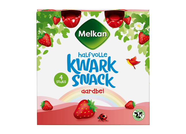 Melkan Toetiemonster Zuivelsnack Halfvolle kwark aardbei 4s