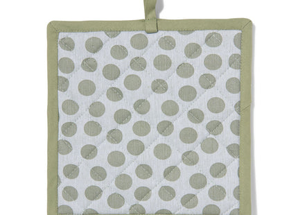 potholder 21x21 green dots