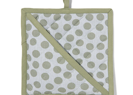 potholder 21x21 green dots