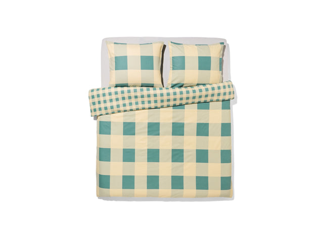 dekbedovertrek 240x200/220cm flanel ruiten groen-beige