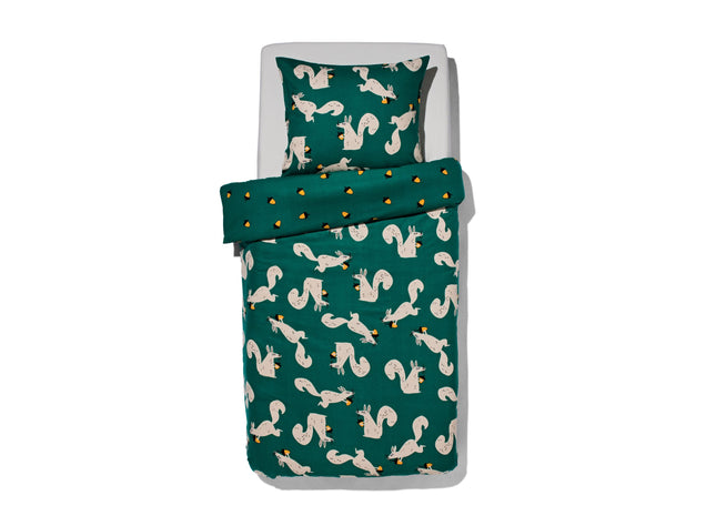 kinderdekbedovertrek flanel 140x200 eekhoorn groen