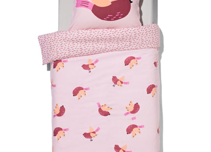 kinderdekbedovertrek flanel 140x200 vogel roze