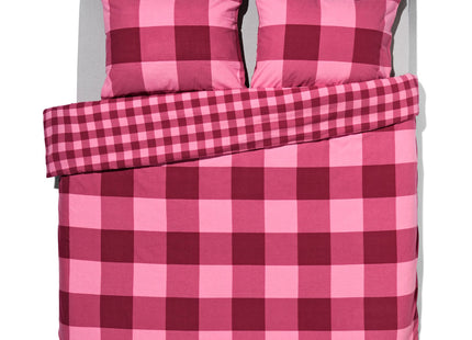 dekbedovertrek flanel 200x200/220 ruit roze rood