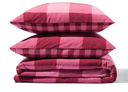 dekbedovertrek flanel 200x200/220 ruit roze rood