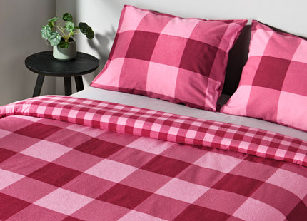 dekbedovertrek flanel 200x200/220 ruit roze rood