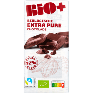 BIO+ Chocoladereep puur 72% cacao fairtrade