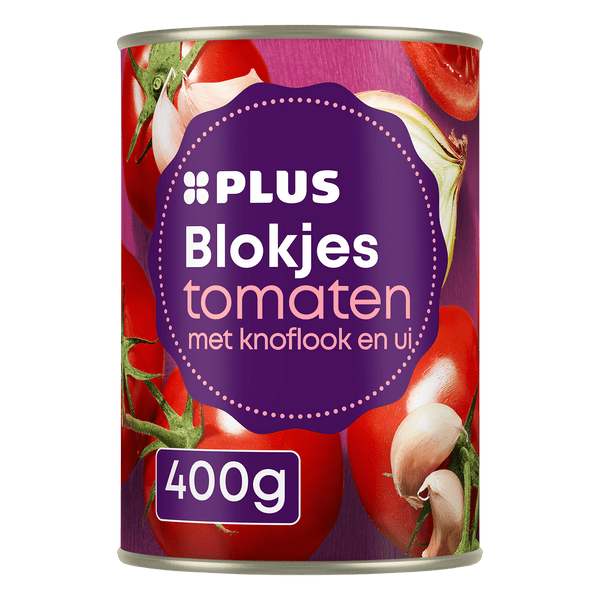 Tomatenblokjes met knoflook en ui