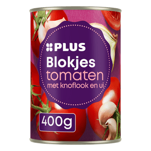 Tomatenblokjes met knoflook en ui