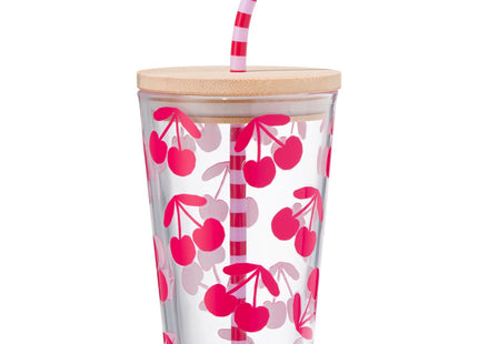 drinking cup with straw 410ml cherries