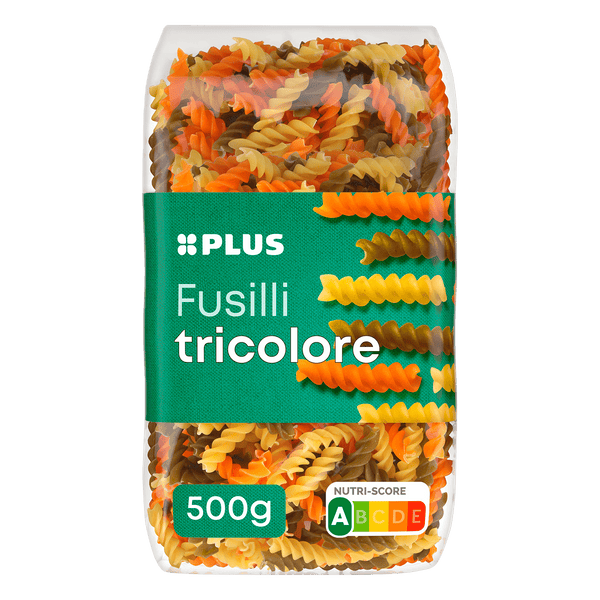 Tricolored spiral pasta