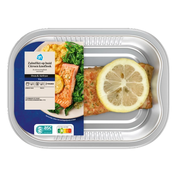 Ovenschotel zalm huid citroen knoflook