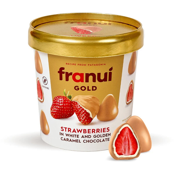 Franui Aardbei in witte en karamel chocolade