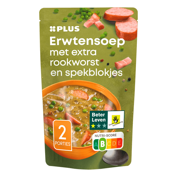 Soep in zak erwtensoep