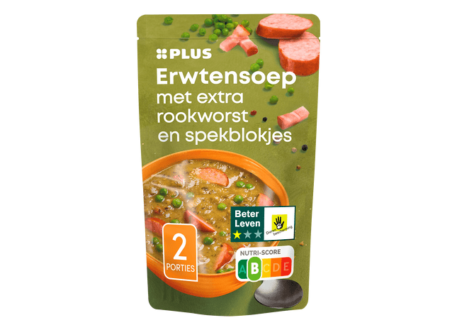 Soep in zak erwtensoep