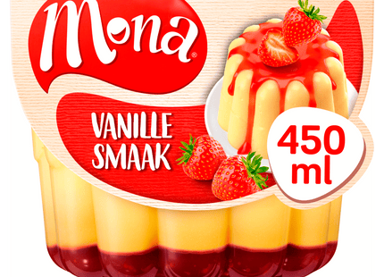 Mona Vanillepudding met aardbeiensaus