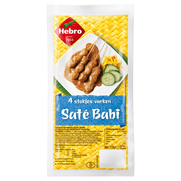 Hebro 4 Stokjes Varkensaté Babi