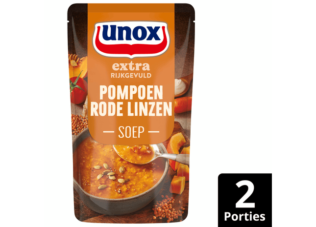 Unox Soep in zak pompoensoep wortel linzen