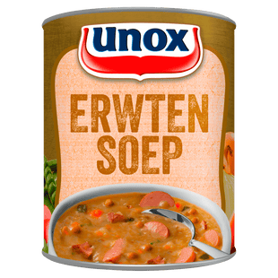 Unox-Suppe in Erbsensuppe aus der Dose