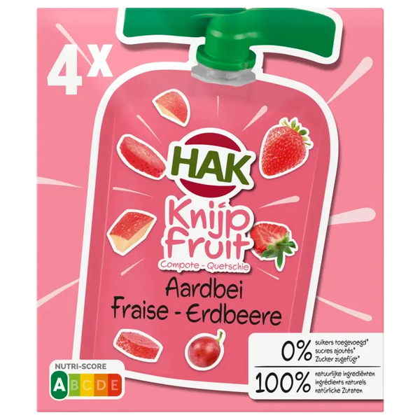 Hak Knijpfruit aardbei 0% 4-pack