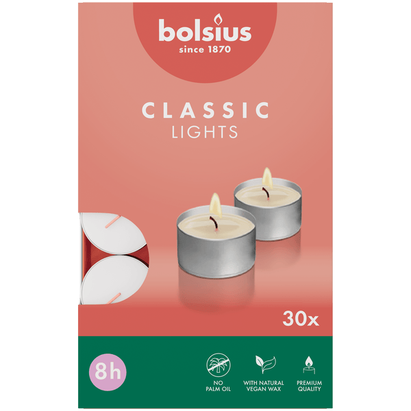 Bolsius Theelichten 8-uur doos 30 Wit