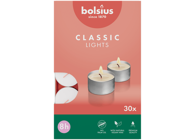Bolsius Theelichten 8-uur doos 30 Wit