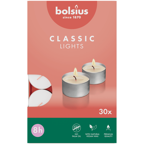Bolsius Theelichten 8-uur doos 30 Wit