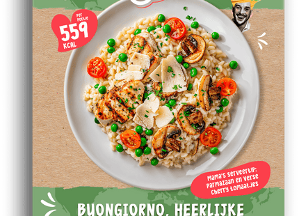 Mama's Maaltijden Risotto bospadestoel, doperwt kipfilet