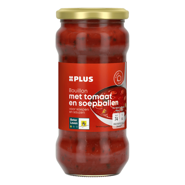 Broth with tomato and soup meatballs