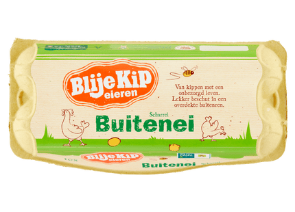 Blije Kip Buiten ei vrije uitloop eieren L.