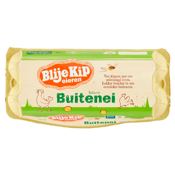 Blije Kip Buiten ei vrije uitloop eieren L.